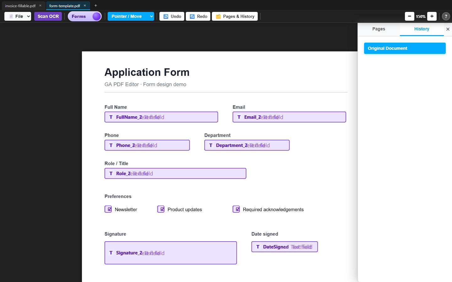Forms mode — designer shells